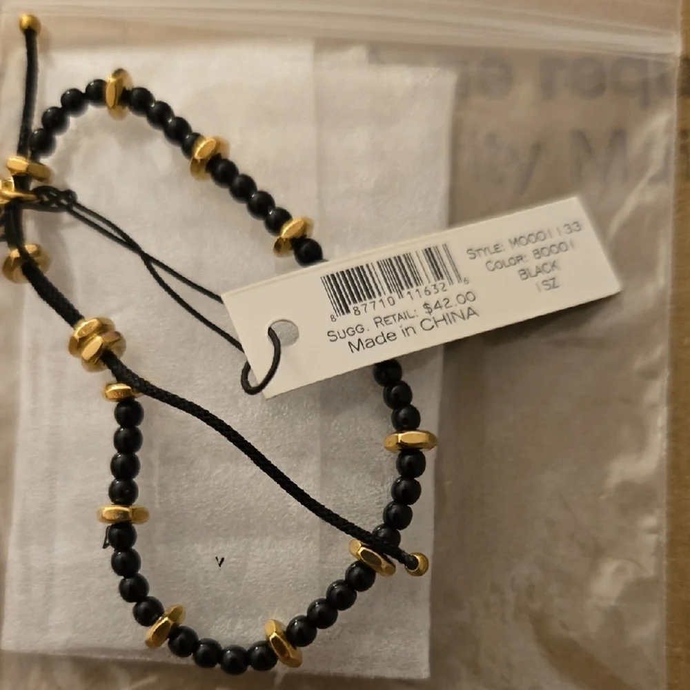 NWT Marc By Marc Jacobs Black and Gold Beaded Adjustable String Bracelet